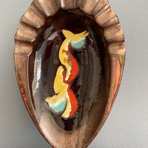 Vintage MCM Ashtray West Germany Oblong Ceramic Pottery Brown Vivid Colors